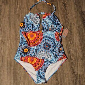 Smismivo Women's Tummy Control Swimwear Halter One Piece Retro Swimsuit
